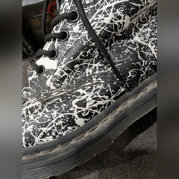 Dr. Martens 14610 Black & White Paint Splatter Combat Boots - Picture 10 of 11